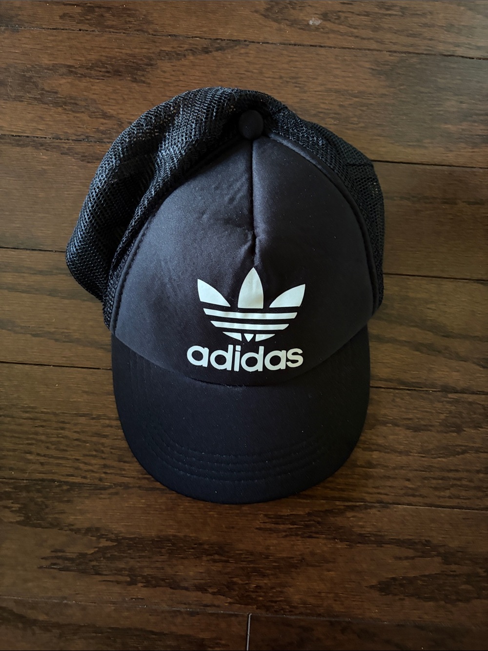 adidas Black and White Trefoil Mesh Trucker Hat